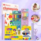 Kit Escolar Volta As Aulas Infantil 67 itens Tons Pastéis Ensino Fundamental ou Infantil Faber Acrilex Chamequinho