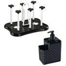 Kit Escorredor de Copos Flor + Porta Detergente Bucha Preto C12