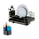 Kit Escorredor De Louças Dispenser Porta Detergente Líquido Esponja Pia Cozinha Preto Dourado - Future