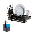 Kit Escorredor De Louças Dispenser Porta Detergente Líquido Esponja Pia Cozinha Preto Rose Gold - Future