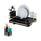 Kit Escorredor De Louças Dispenser Porta Detergente Líquido Esponja Preto Dourado - Future