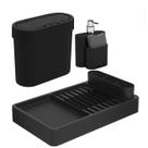 Kit Escorredor de Louças Lixeira 2,8L Click Dispenser Porta Detergente Cozinha Flat Preto - Coza