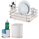 Kit Escorredor Louça Lixeira 2,5L Porta Detergente Organizadores de Pia Cozinha Branco Cobre Rose Gold - Future