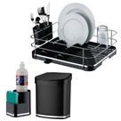 Kit Escorredor Louça Lixeira 2,5L Porta Detergente Organizadores de Pia Cozinha Preto Cromado - Future