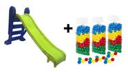 Kit Escorregador Médio Verde c/ Azul playground e 150 Bolinhas para piscina de bolinhas coloridas para piscina de bolin