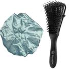 Kit Escova Basic Preta + Touca de Cetim Adulto Azul/Rosa - Encaracolados