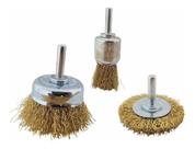 Kit Escova De Aço Circular C/ Haste 1/4 P/ Furadeira 3 Pçs