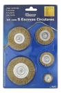 Kit Escova De Aço Circular C/ Haste 5 Pçs Furadeira Esmeril