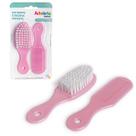 Kit Escova E Pente Para Bebe Cabelo Cerdas Macias Baby Adoleta Cor:Rosa