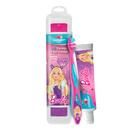 Kit Escova + Gel Dental Condor Kids Barbie com Flúor Morango 50g e Ganhe Estojo Protetor Kit Escova + Gel Dental Condor Kids Barbie com Flúor Morango 50g e Ganhe Estojo Protetor