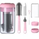 Kit Escova Higiene Lavar 4 em 1 para Copo, Garrafa, Bico de Mamadeira e Canudo Portátil para Viagem Cor Rosa