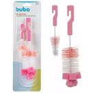 Kit Escovas de Lavar Mamadeira e Bico com Esponja Rosa