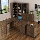 Kit Escritório 6 Peças com Mesa para Escritório em L, Balcão, Gaveteiro, Armário Multiuso Alto e 2 Estantes