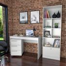 Kit Escritório Bali com Mesa, Estante Livreiro e Gaveteiro - Branco