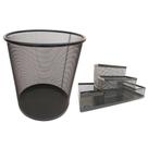 Kit Escritório Básico com Organizador de Mesa Porta Caneta Lápis e Lixo Lixeira Aramada 10l