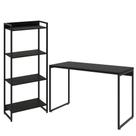 Kit Escritório Estante Areta 4 Prateleiras com Mesa Industrial Aspen 120cm C01 Onix - Lyam Decor