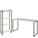 Kit Escritório Estante Areta 4 Prateleiras com Mesa Industrial Aspen 135cm C01 Snow - Lyam Decor