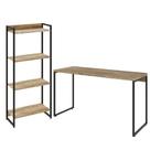Kit Escritório Estante Areta 4 Prateleiras Mesa Industrial Aspen 135cm C01 Carvalho - Lyam Decor