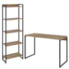 Kit Escritório Estante Areta 5 Prateleiras Mesa Industrial Aspen 120cm C01 Carvalho - Lyam Decor
