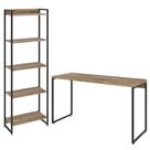 Kit Escritório Estante Areta 5 Prateleiras Mesa Industrial Aspen 135cm C01 Carvalho - Lyam Decor