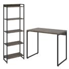 Kit Escritório Estante Areta 5 Prateleiras Mesa Industrial Aspen 90cm C01 Carvalho Dark - Lyam Decor