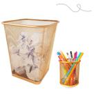Kit Escritório Lixera Retangular E Porta Caneta Dourado Top