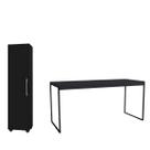 Kit Escritório Mesa Pé de Ferro MDP Industrial 1,20cm + Armário Multiuso Sofia Organizador Prateleiras Portas - JM3