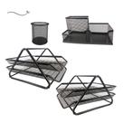 Kit Escritório Organizador de Mesa Bandeja Dupla Porta Caneta Lápis Preto Kit Escritório Organizador de Mesa Bandeja Dupla Porta Caneta Lápis Preto