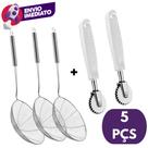 Kit Escumadeira Aramada Fritura Inox E Carretilha Cortador Massa Pizza Pastel Massa Folhada Kit Escumadeira Aramada Fritura Inox E Carretilha Cortador Massa Pizza Pastel Massa Folhada
