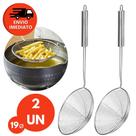 Kit Escumadeira Aramada Para Fritura Diâmetro 19Cm Colher Redonda Peneira Escumadeira Inox Premium