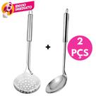 Kit Escumadeira Universal Fritura E Concha Grande Servir Feijão Molho Creme Caldo Sopa