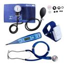 Kit Esfigmomanômetro + Estetoscópio Azul + Termômetro + Garrote