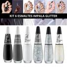 Kit Esmalte Impala Atacado Tons Branco Prata Glitter Cremoso Impala