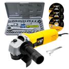 Kit Esmerilhadeira 820w Fasterr Com Jogo de Soquetes 40 Peças e Disco de Corte