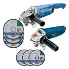 Kit Esmerilhadeiras Bosch Gws 2200-180 + Gws850 Com 6 Discos Azul 127v
