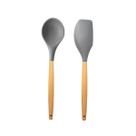 Kit Espátula + Colher de Silicone com Cabo de Madeira Bigsul