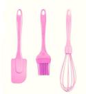 Kit Espátula Fue e Pincel de Silicone Rosa 3 Peças