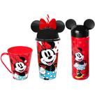 Kit Especial Garrafinha Lúdica Caneca e Copo com Orelhas Vermelha Minnie 500ml Original