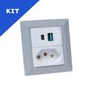 Kit Espelho Duplo Chanfrado 1 Tomada 20A 2 USB 9.0A Cinza