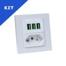 Kit Espelho Duplo Reto com 1 Tomada 10A e 3 USB 5.2A Branco