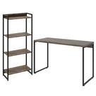 Kit Estante Areta 4 Prateleiras com Mesa Industrial Aspen 120cm C01 Carvalho Dark - Lyam Decor