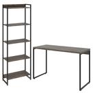 Kit Estante Areta 5 Prateleiras com Mesa Industrial Aspen 120cm C01 Carvalho Dark - Lyam Decor