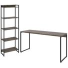 Kit Estante Areta 5 Prateleiras com Mesa Industrial Aspen 150cm C01 Carvalho Dark - Lyam Decor