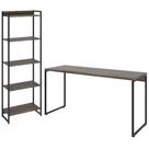 Kit Estante Areta 5 Prateleiras com Mesa Industrial Aspen 150cm C01 Carvalho Dark - Lyam Decor Kit Estante Areta 5 Prateleiras com Mesa Industrial Aspen 150cm C01 Carvalho Dark - Lyam Decor