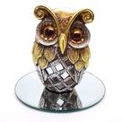 Kit Estátua Coruja da Sabedoria Bandeja Espelhada Decoração