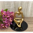 Kit Estátua Pensador Arte Abstrata Resina Base Espelho Preto
