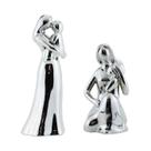 KIT ESTATUETAS Mãe Criança Porcelana Prateado 17cm E 12CM