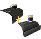 Kit Esteira Bandeja Controle + Porta Copos P/ Sofá Preto Mdf