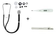Kit Esteto Rappaport Duplo Adulto E Infantil Com Lanterna Clínica Luz Em LED Branca + Termometro Axilar Digital