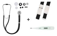 Kit Esteto Rappaport Duplo Adulto E Infantil Multi + Termometro Corporal Axilar Digital Com Sinal Sonoro + Garrote